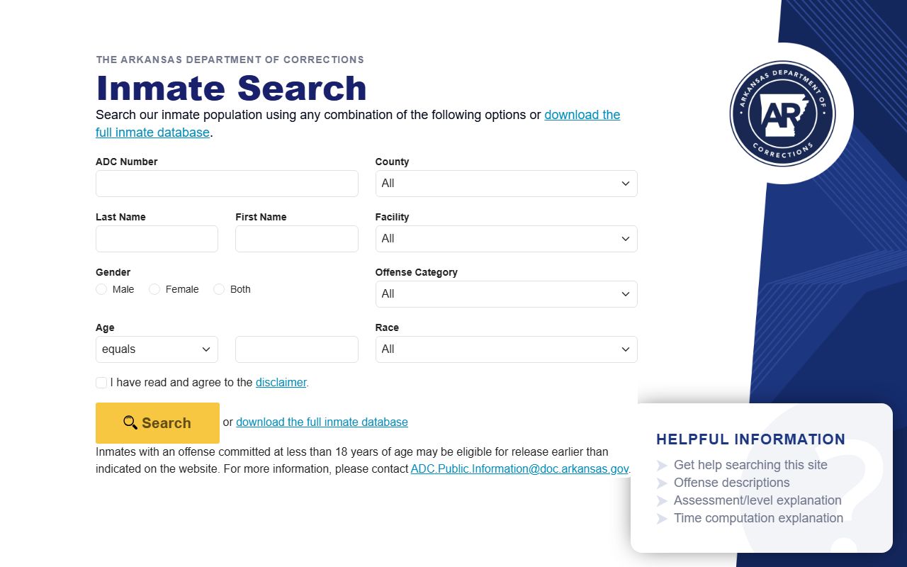 Arkansas DOC inmate search for Lincoln County state prison inmate population